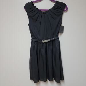 NWT Mark New York Silk Blend Belted Black Dress with Turquoise Lining Size 2